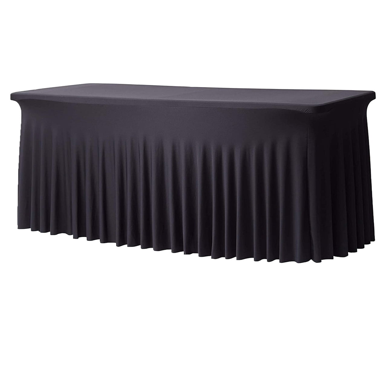Black 6 Foot 30x72 Rectangular Wavy Spandex Table Skirt by Valentina ...