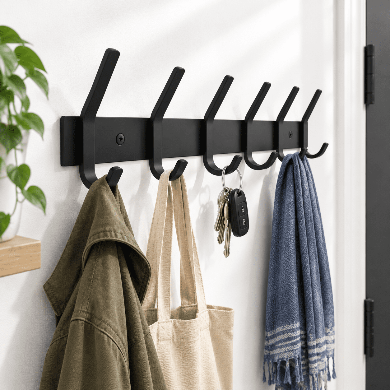 Black 6 Hooks - 1 Pack 17 Inch Stainless Steel Wall Mounted Coat Rack ...