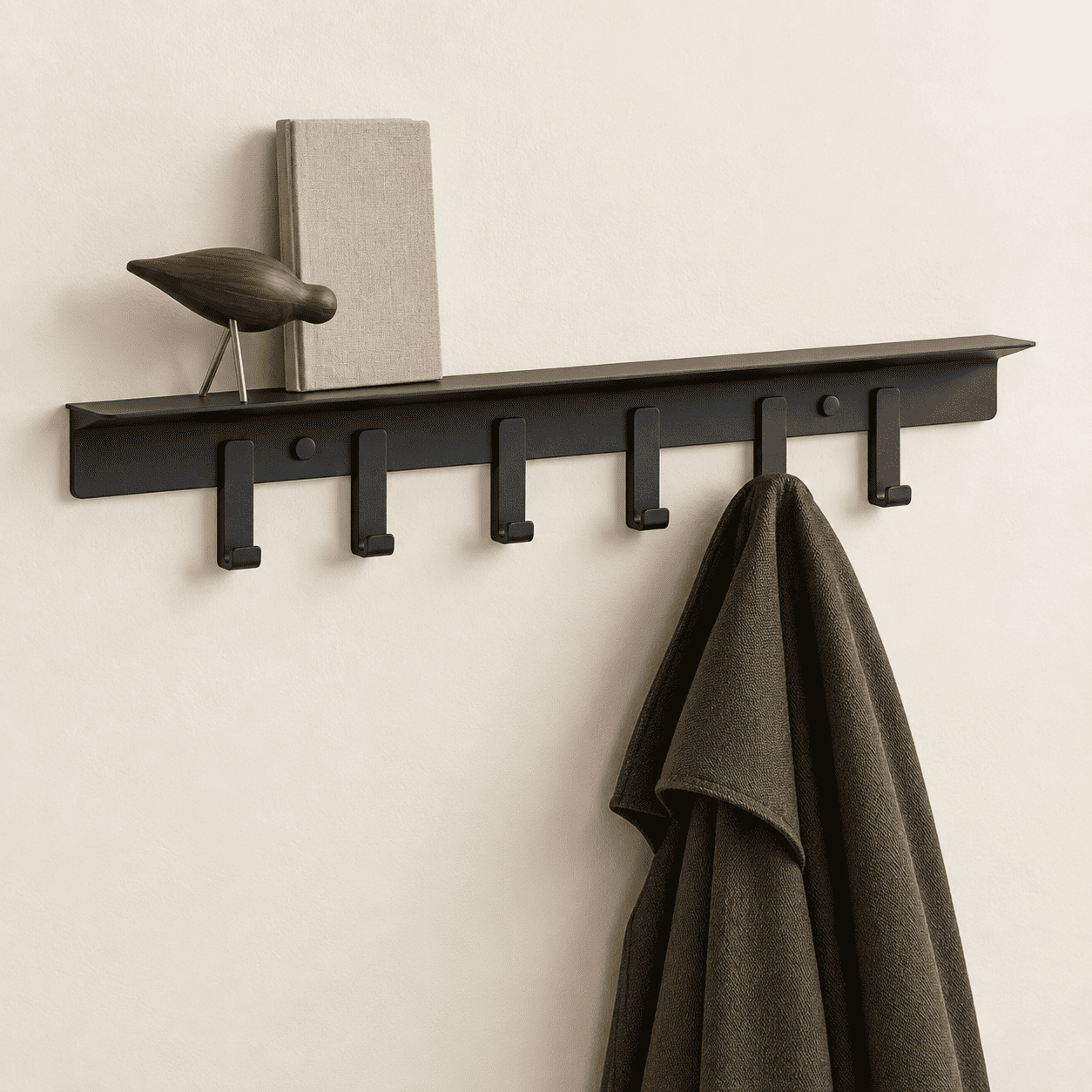 Coat Riac Black 6 Hooks Metal Wall Mounted Coat Rack With Shelf For Entryway ...