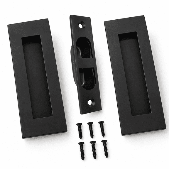 Black 6 Inch 304 Stainless Steel Recessed Flush Finger Pocket Door Pull Set with Edge Pull