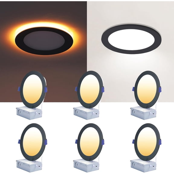 Black 6 Inch Recessed Light with Night Light, 6 Pack, Sync & Reset