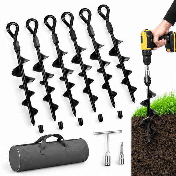Black 6 Pack 15 Inch Spiral Heavy Duty Ground Anchors For Camping Trampolines Swing Sets