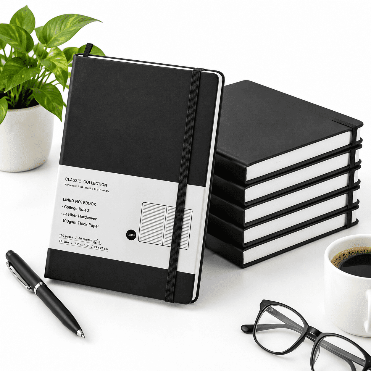 Reflection Writing Notebook Black 6 Pack B5 College Ruled Hardcover Lined Writing Notebooks ...