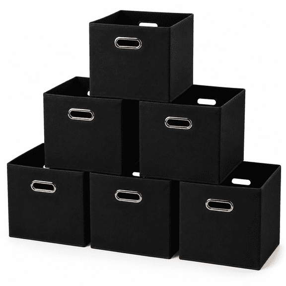Black 6 Pack Fabric Cube Organizer with Handle Foldable Storage Bins