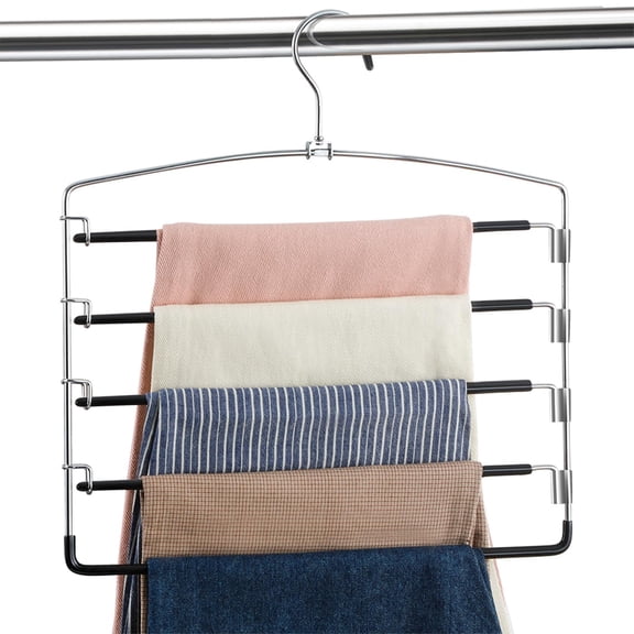 Black 6 Pack Multi-layer Swing Arm Pants Hanger, For Jeans Scarf Towel Clothes