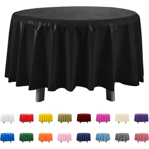 Black 6 Pack Premium Round Disposable Plastic Tablecloth - 84 Inch Round Plastic Table Cloths for Parties Disposable Tablecloth - Round Plastic Tablecloth - Black Round Tablecloth