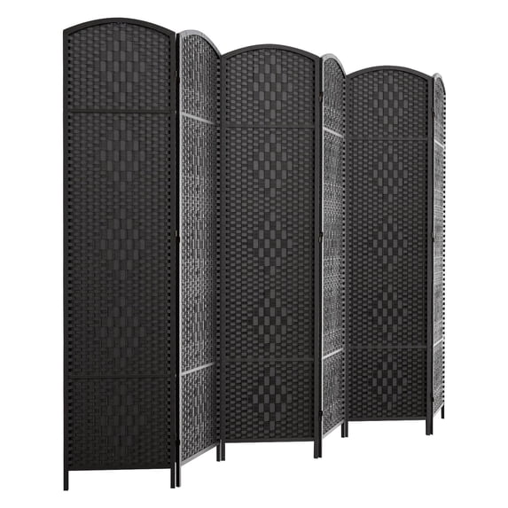 Black 6 Panel Woven Fiber Room Divider Screen for and Space Sectioning ...