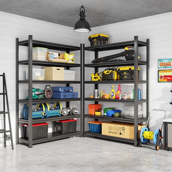 Black 6-Tier Metal Garage Shelves  Cold-Rolled Steel Storage Unit Adjustable Split Design, Easy Assembly for Basement Supermarket