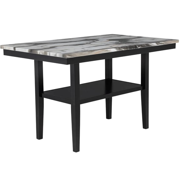 Black 60 Inch Counter Dining Table with Storage Shelf, Faux Marble Wood Top Kitchen Table for Dining Room, Contemporary Design