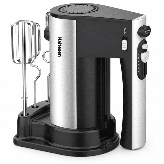 Black 600W Electric Hand Mixer with 10 Speed Turbo Boost for Baking and Cooking