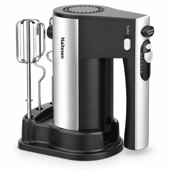 Black 600W Electric Hand Mixer with 10 Speed Turbo Boost for Baking and Cooking