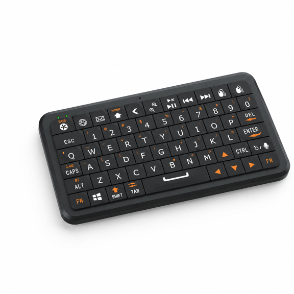 Black 64-Key Dual Mode Wireless Mini with Gyroscopic Mouse and RGB Backlight