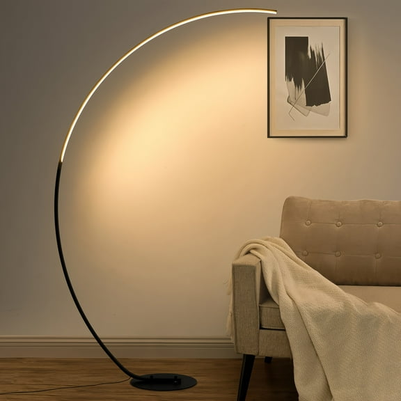 Black 65 Inch Arched Curved Floor Lamp with Remote Control, 3000K-6500K Dimmable Standing Lamp for Bedroom Living Room Office