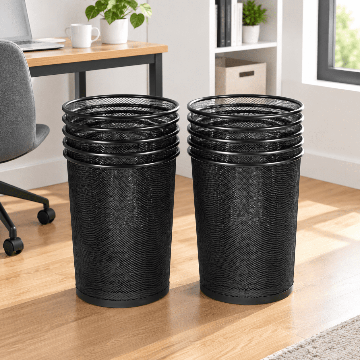 Black 6Gallon(23L)-10pcs Open Metal Wire Trash Cans Wastebaskets for ...