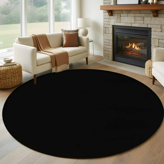 Black 6ft Round Rug, Farmhouse Solid Black Color Modern Art Non-Skid Rubber Backing Large Area Rugs - Living Room Bedroom Home Office, Indoor Floor Mat Carpets Washable Rug