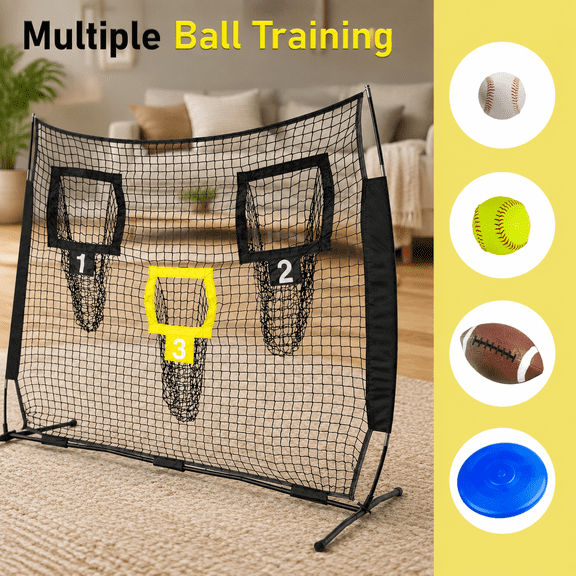Black 6x6ft Football Target Net with 3 Target Pockets and Carry Bag for QB Practice
