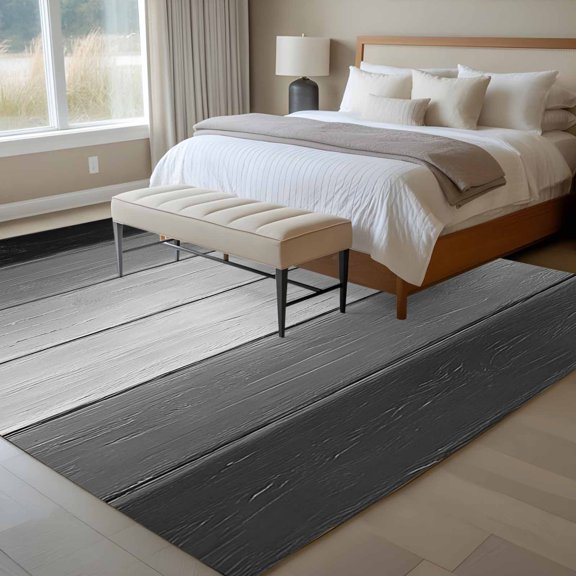 Black And 6x9 Rug for Dining Room Table and Chair Setup, White Grey Gradient Wood Grain Farmhouse Striped Low Pile Washable Non Slip Rectangle Area Rug