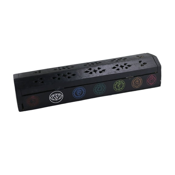 Black 7 Chakra Hand Carved Incense Wooden Coffin Box