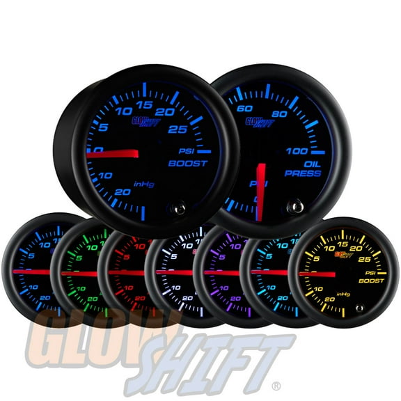Black 7 Color 30 PSI Boost/Vacuum & Oil Pressure Gauge Set