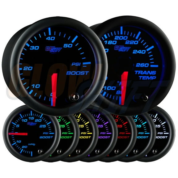 Black 7 Color 60 PSI Boost & Transmission Temperature Gauge Set