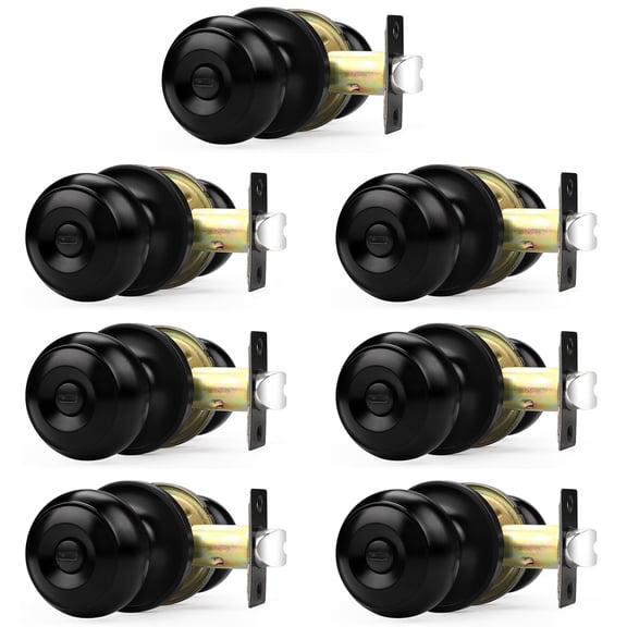 Black 7 Pack Door Knobs Interior Bedroom Colonial Ball Universal Lever Handles
