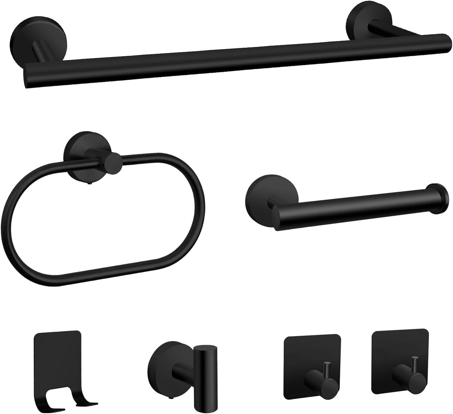 UU&T 7 Pcs Bathroom Hardware Set, Includes 16" Towel Bar, Ring, Hook and Toilet Paper Holder, Wall Mounted Stainless Steel Bath Towel Rack Set, Black