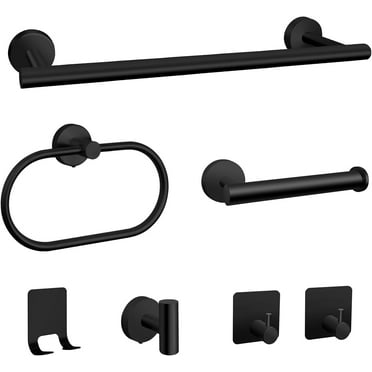 UU&T 7 Pcs Bathroom Hardware Set, Including 16" Towel Bar, Ring, Hook and Toilet Paper Holder, Wall Mounted Stainless Steel Bath Towel Rack Set, Black