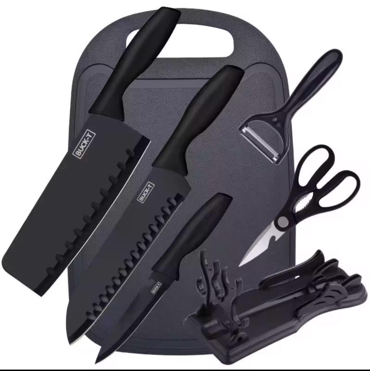 Black 7-Piece Kitchen Chef Knife Set with Cutting Board & Knife Block - Includes 5.0 (5 Reviews) for Cooking 1