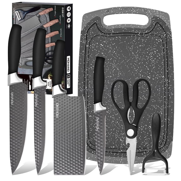 Black-7 Piece Kitchen Knife Set, Rust-Proof Sharp And Practical Knife Set, Anti-Slip Ergonomic Handle, Built-In Scissors In The Set, A Gift Box Set Of Seven Pieces