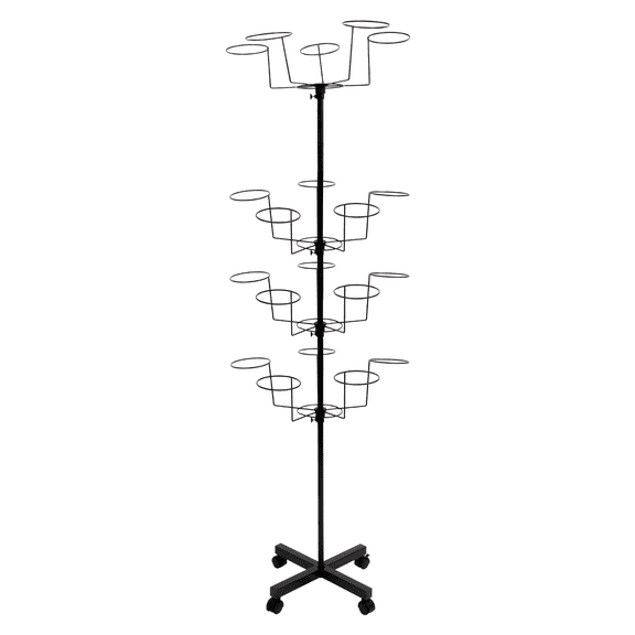Black 7 Tiers Black Rotating Hat Display Rack Metal Floor Caps Headwear Free Standing