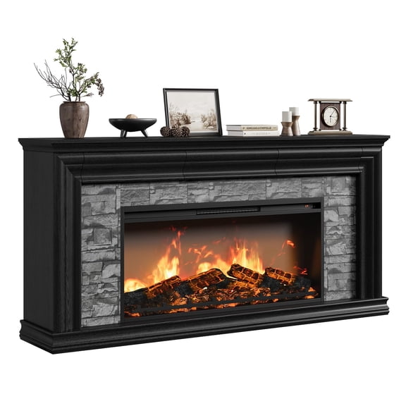 Black 70 Electric Fireplace TV Stand with Mantel, 42 Modern Fireplace
