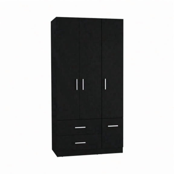 Black 71 Inch Armoire Wardrobe with 4 Doors 3 Cabinets Hanging Rod 6 Shelves for Organizing