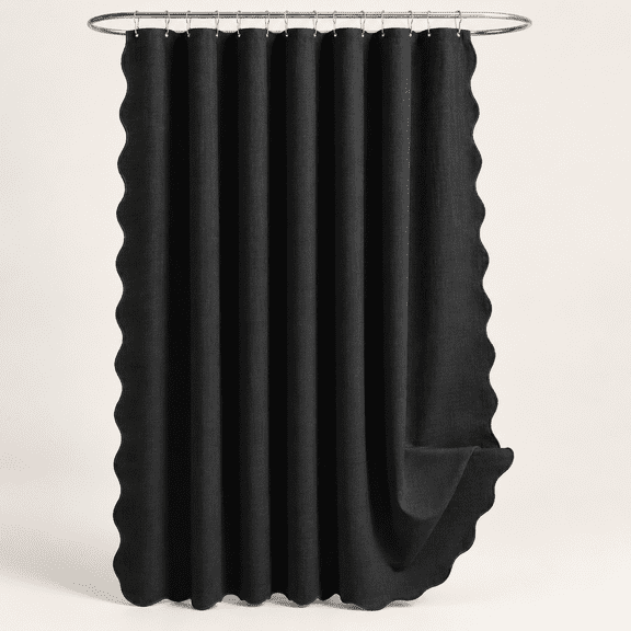 Black 72"W x 72"L (Pack of 1) Scalloped Linen Textured Cloth Shower Curtain