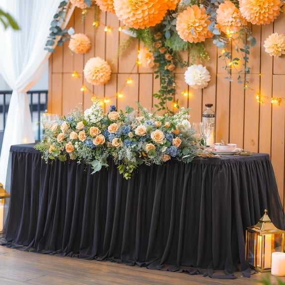Black 72" x 30" (6FT-1Pack) Fitted Tulle Tablecloth for 6 Foot Rectangle Tables