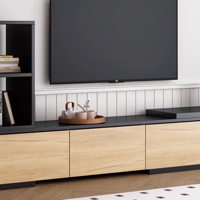 Black 74.8‘‘126‘‘ Extendable TV Stand with Adjustable Entertainment