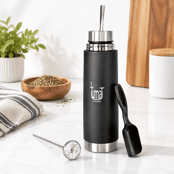 Black 750 ml Stainless Steel Insulated Yerba Mate Thermos Kit