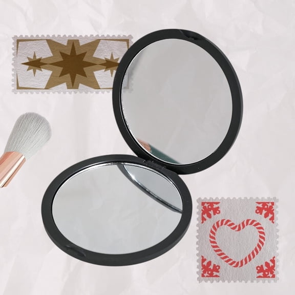 Black 75mm Double Sided Round Folding Vanity Mirror Compact Makeup Travel School Christmas Gift