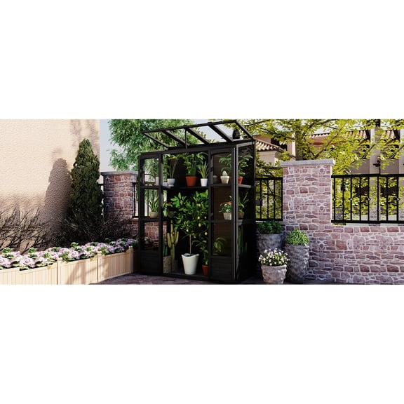 Black 78-inch Greenhouse, 4 Skylights, 2 Folding Shelves, Fir Wood Construction For Plants Walk-in 78-inch, Middle Made Of Wood,