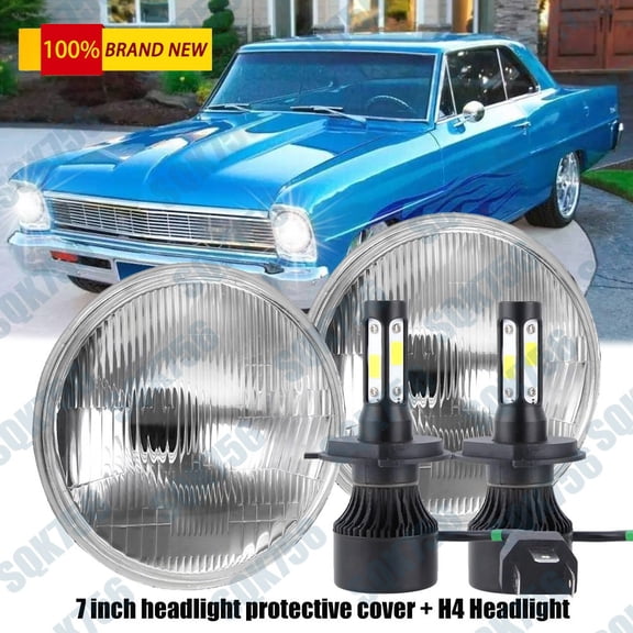 Black 7Inch Round Led Headlight Hi-Lo Beam For Chevy C10 C20 Pickup G10 G20 Nova