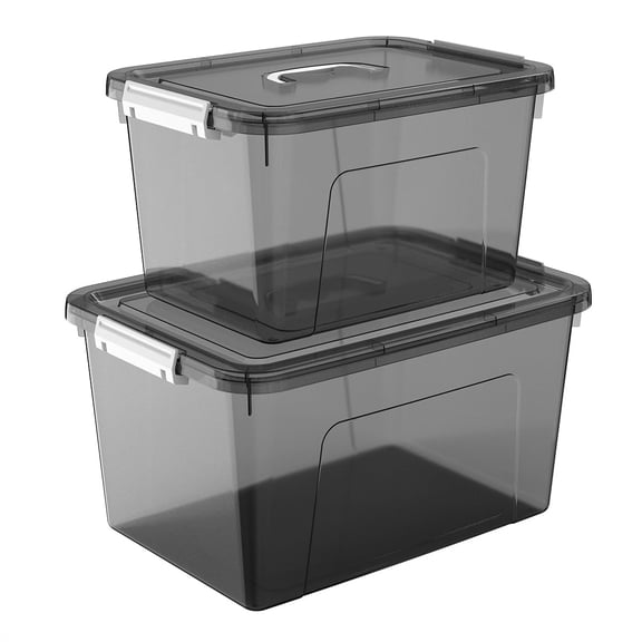 Black 7qt/16qt Plastic Stackable Storage Organizer Boxes with Lids