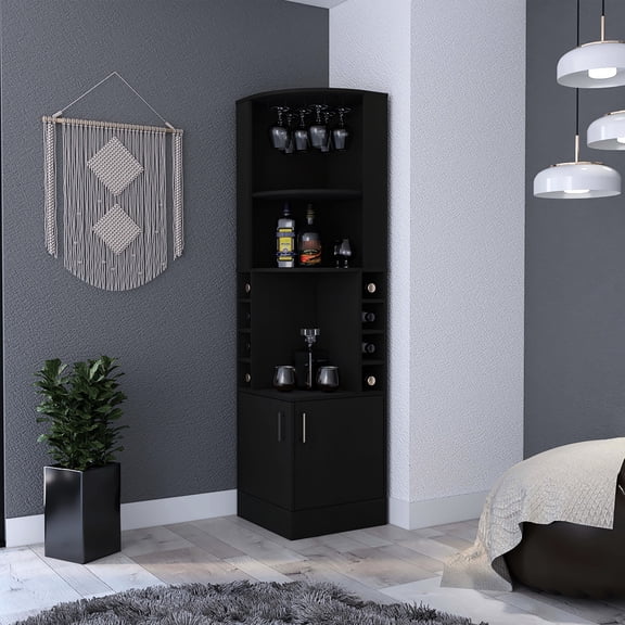Black 8 2-shelf Bar Cabinet - Contemporary Living Essential Piece Modern Space Accessory