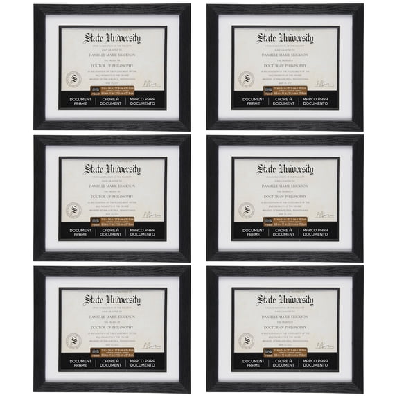 Studio Decor Black 8.5" x 11" Document Frame with Mat - Display Diplomas, Certificates, Documents - Includes Hanging Hardware - Bulk 6 Pack