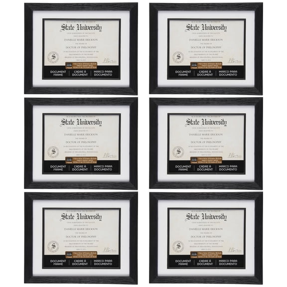 Studio Decor Black 8.5" x 11" Document Frame with Mat - Display Diplomas, Certificates, Documents - Includes Hanging Hardware - Bulk 6 Pack