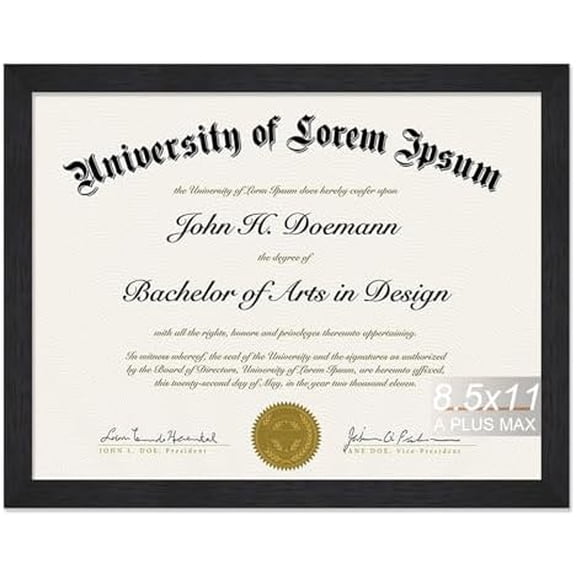 Black 8.5 x 11 Frame, Engineered Wood Frame with Wood-grain for Display 8.5 by 11 Document Award Certificate Wall and Tabletop - 1 Pack/Black/8.5x11