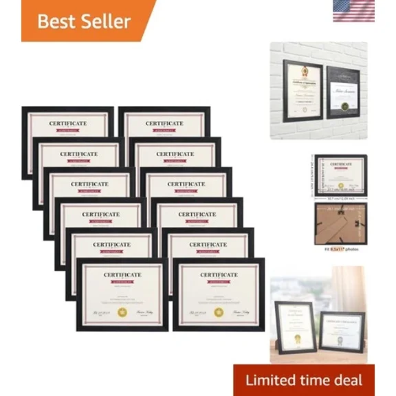 Black 8.5x11 Picture Frame Set of 12, Multi 8.5 x 11 Frames Bulk for Award Ce...