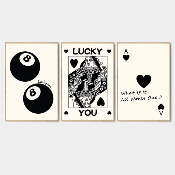 Black 8 Ball Art Poster Lucky You Trendy Wall Art Inspirational Decor Retro Home Decor Printed Gift Set 3