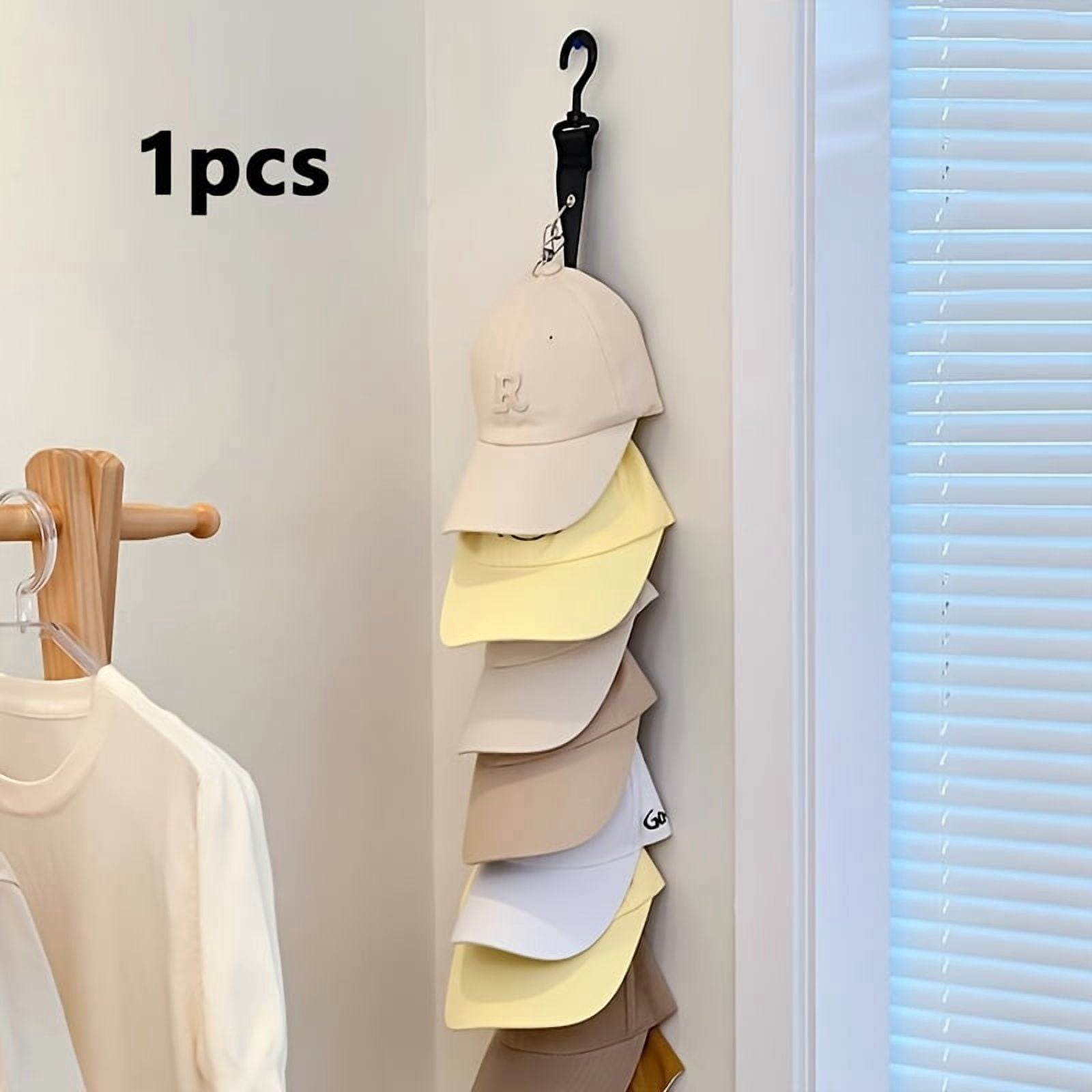 Black 8-Clip Hat Organizer Rack, Adjustable Freestanding Closet or Door ...