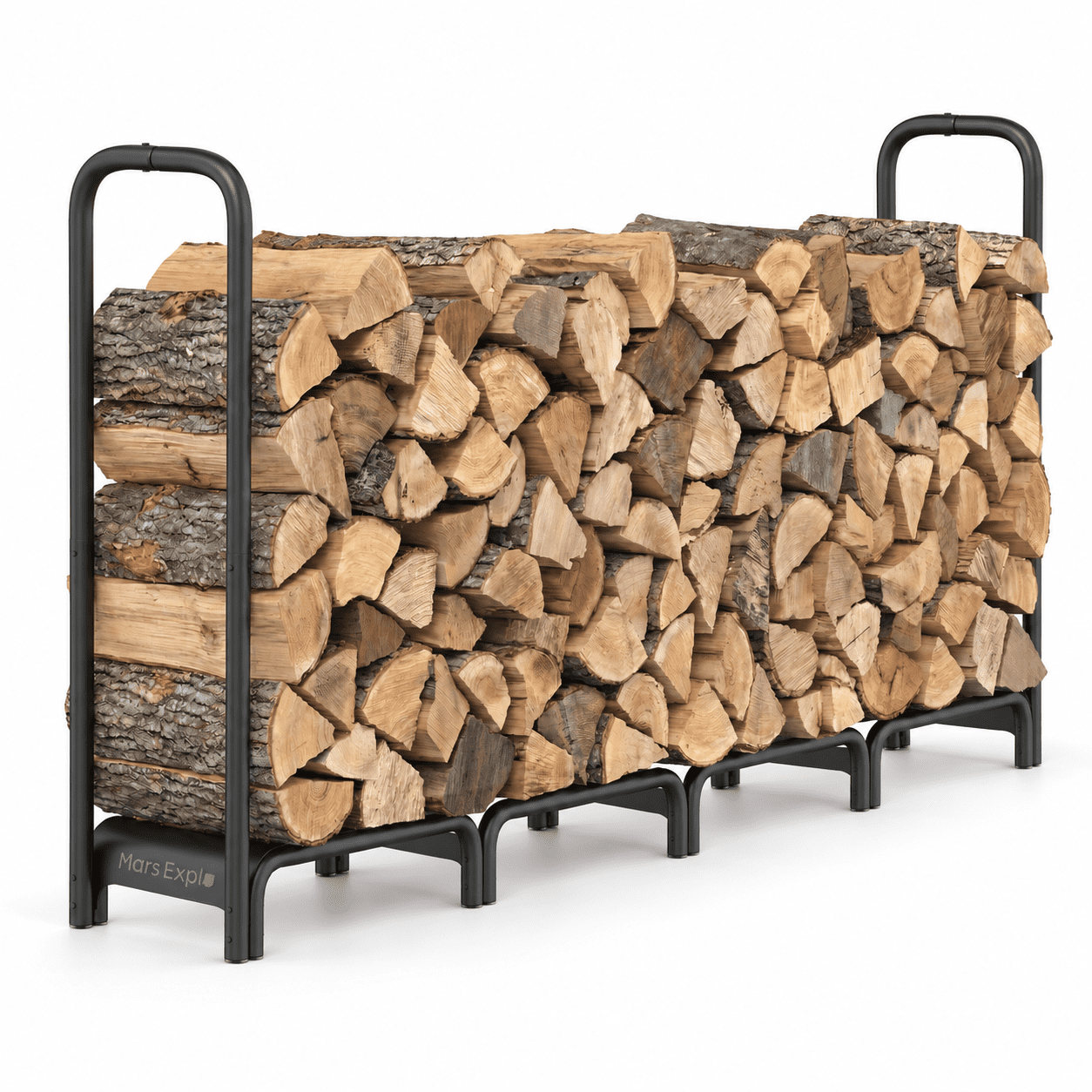 Black 8 FT Heavy Duty Metal Firewood Rack Indoor Outdoor Log Storage ...