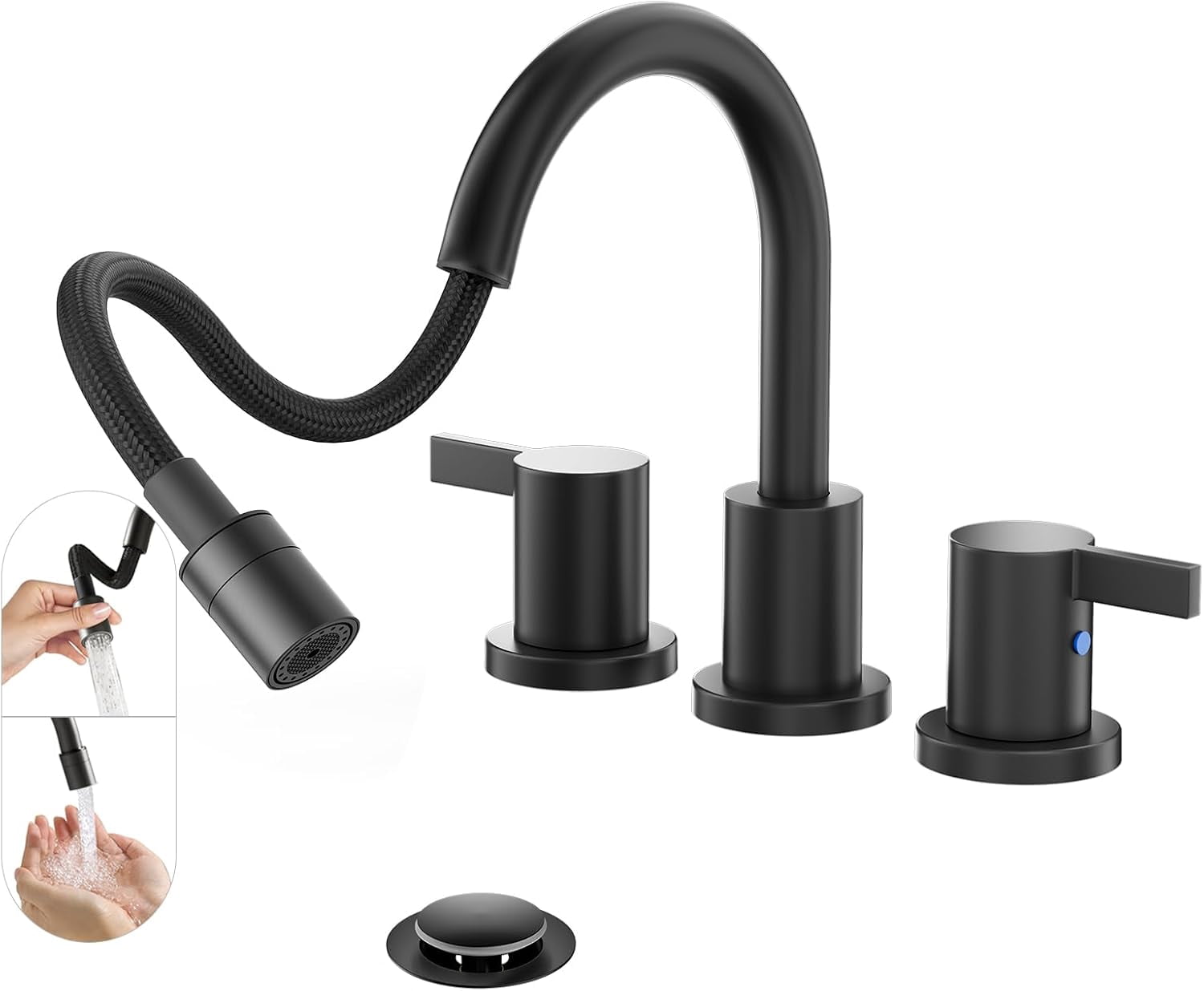 Matte Black Bathroom Faucet – 2-Handle 8-Inch Widespread Sink Faucet With Brass Build & Lead-Free Certified