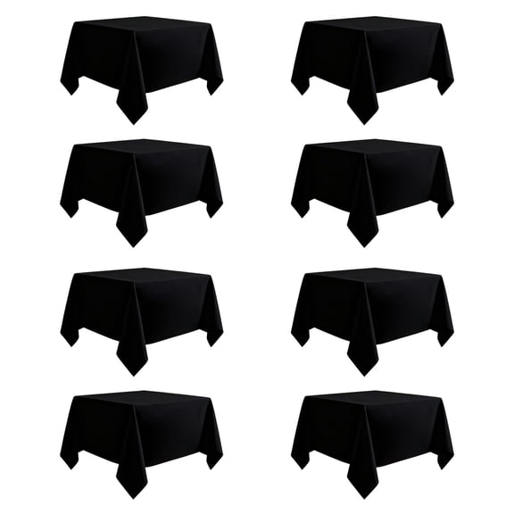 Black 8 Pack - 70 x 70 Inch Square Tablecloth Polyester Use for Dining, Weddings, Parties